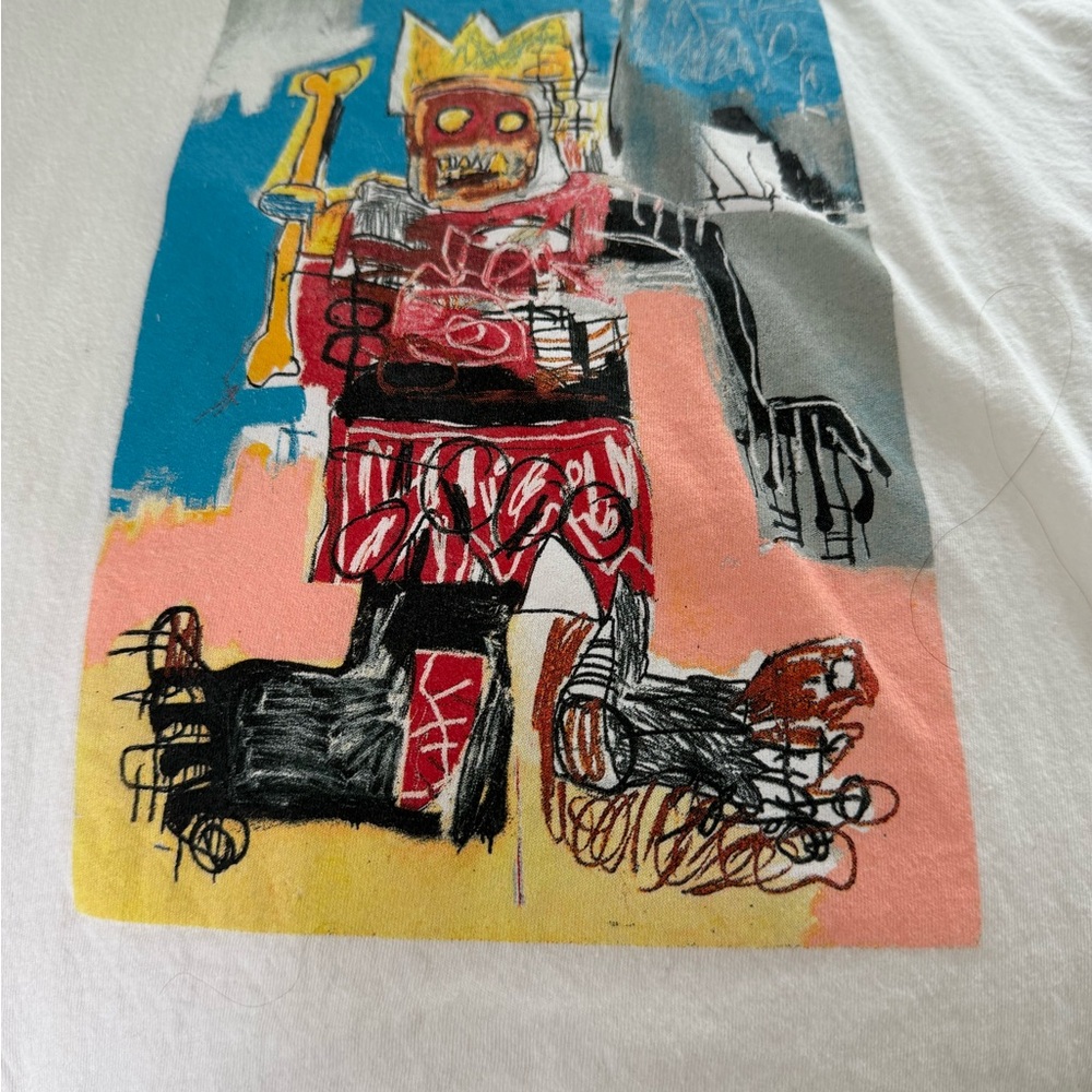 GAP White Short Sleeve Tee with Multicolor Abstract Graphic